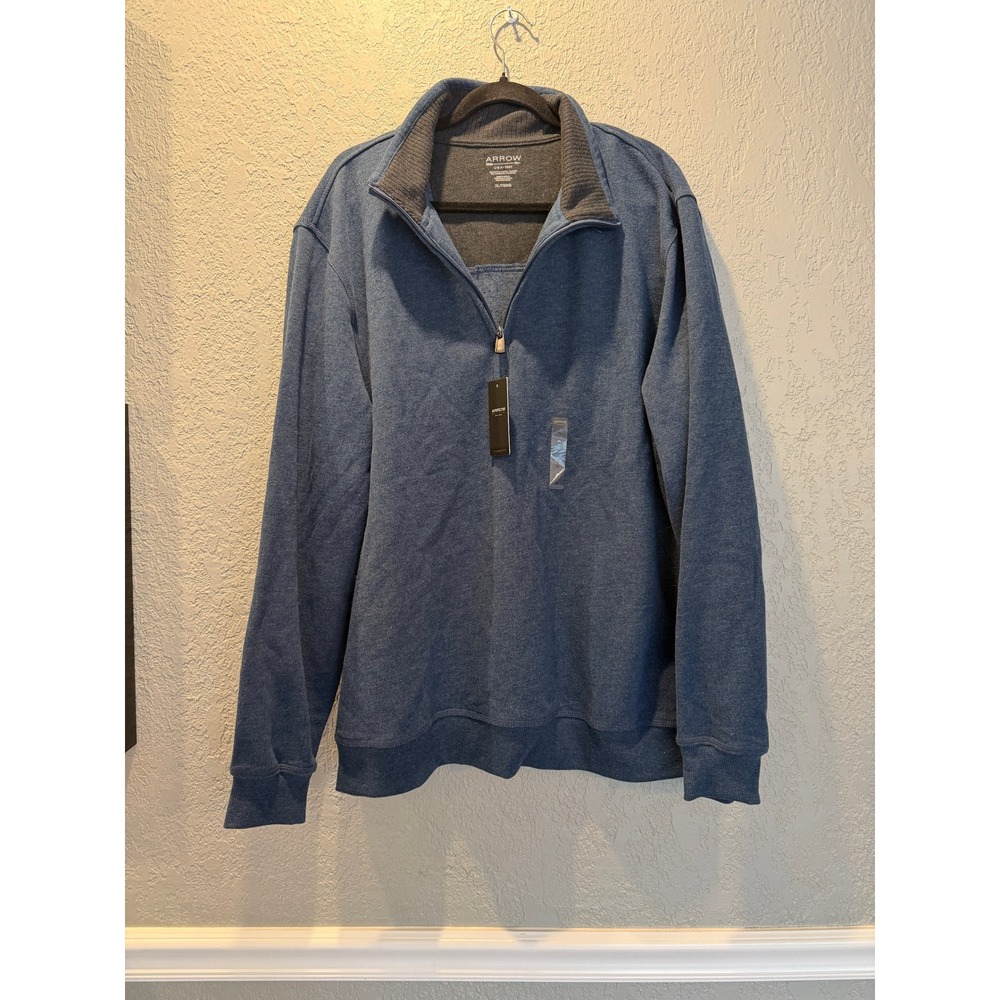 Arrow Mens Quarter Zip Pullover Sweater Blue Heather Classic Fit XL NWT‎